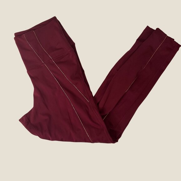 Nike Yoga Garnet Maroon and Gold Dri-Fit 7/8 Leggings Size M - Picture 2 of 6